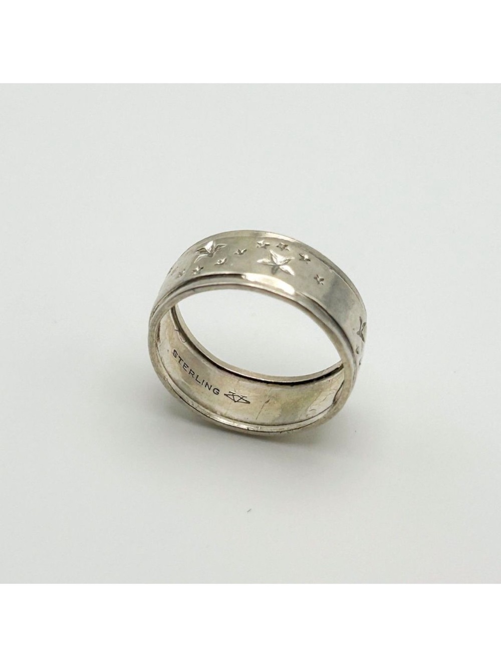 Vintage Ring Sterling Silver Signed Vargas Band with Cosmic Stars Size 8.25